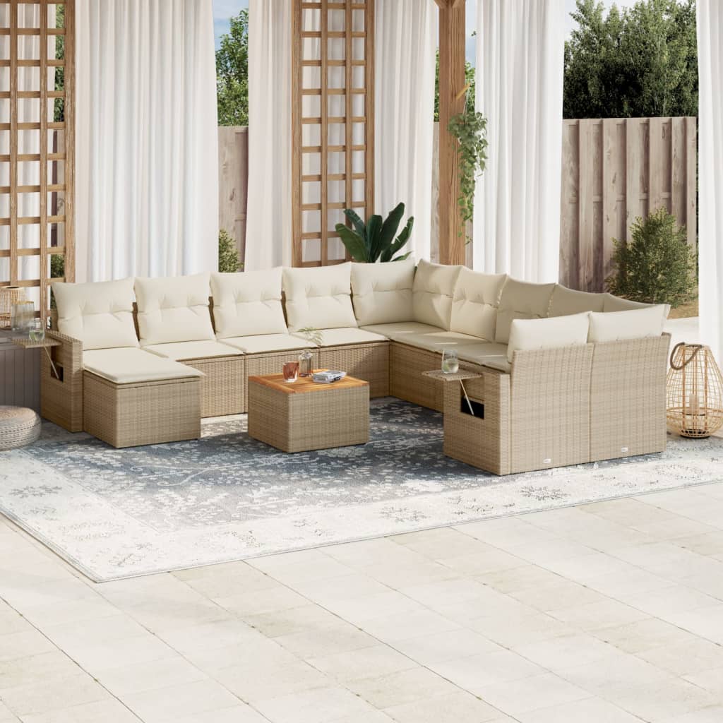 Σαλόνι Κήπου Σετ 12 τεμ. Μπεζ Συνθετικό Ρατάν με Μαξιλάρια 1