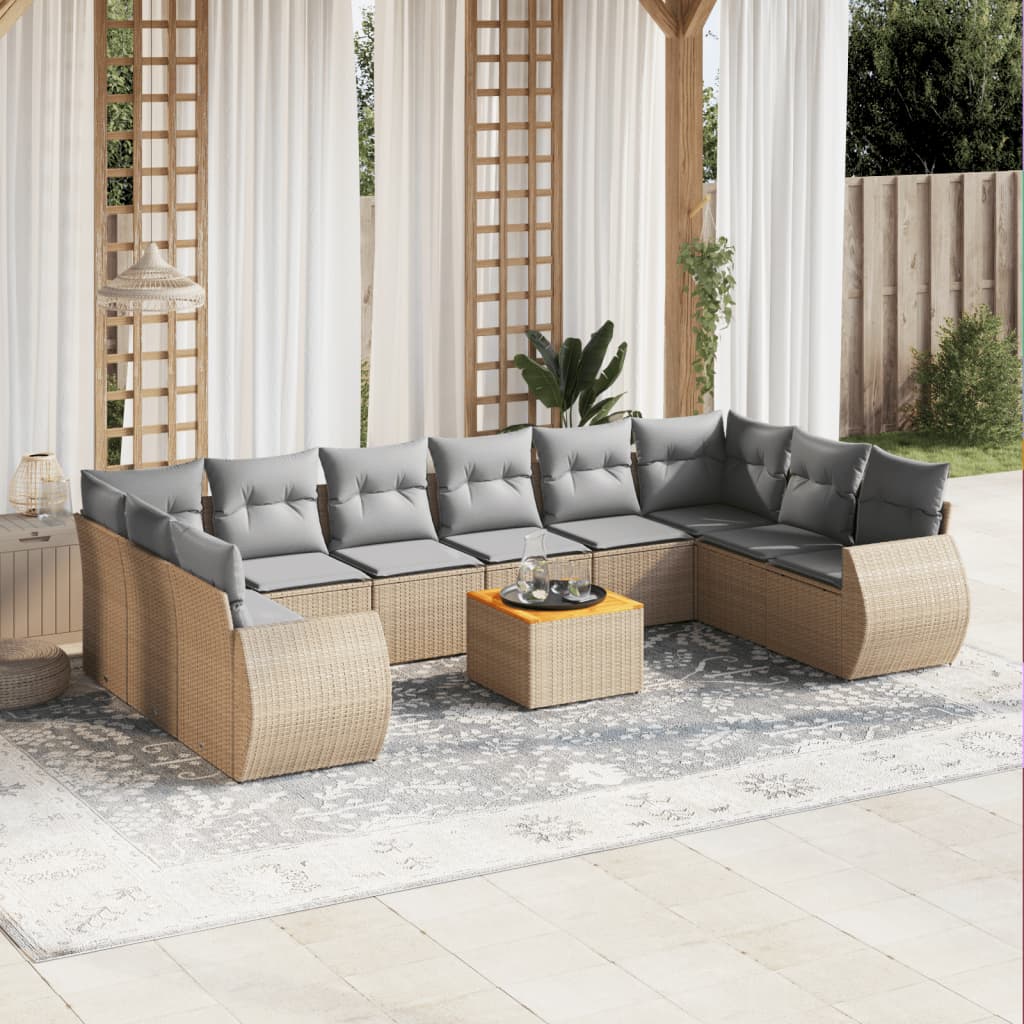Σαλόνι Κήπου Σετ 11 τεμ. Μπεζ Συνθετικό Ρατάν με Μαξιλάρια 1