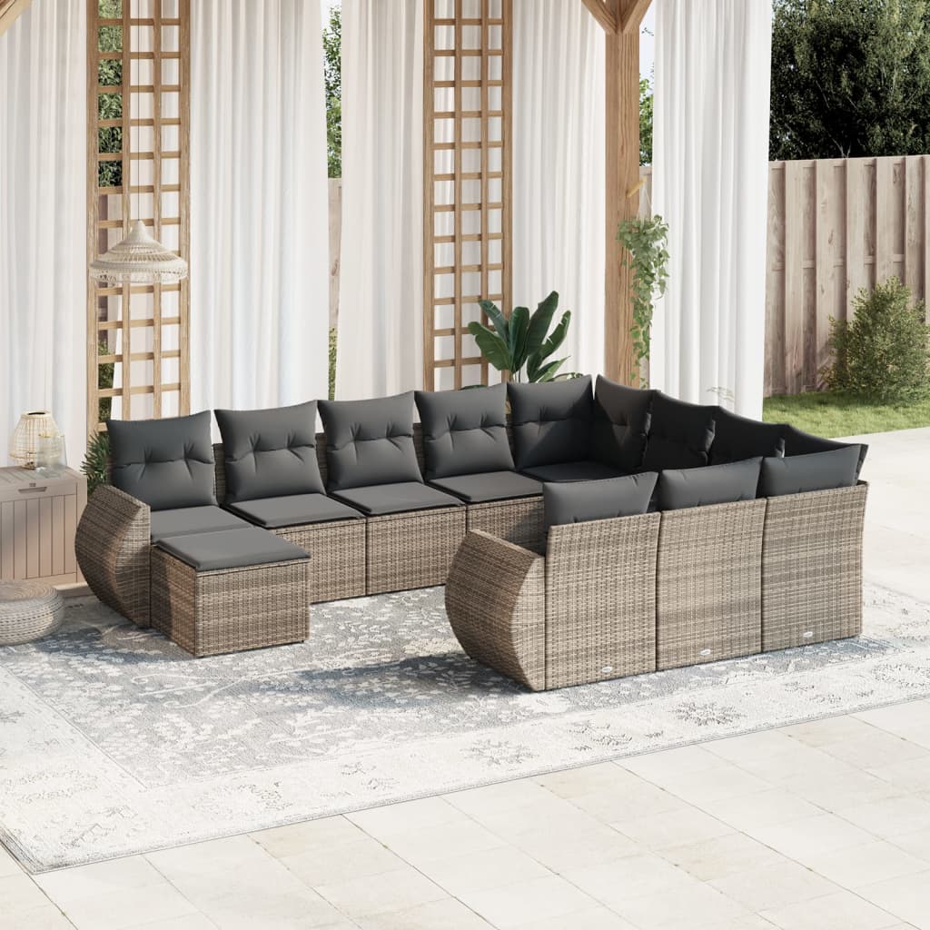 Σαλόνι Κήπου 11 Τεμαχίων Γκρι από Συνθετικό Ρατάν με Μαξιλάρια 1