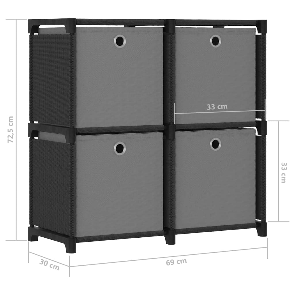 Ραφιέρα με 4 Κύβους & Κουτιά Μαύρη 69x30x72,5 εκ. Υφασμάτινη 9