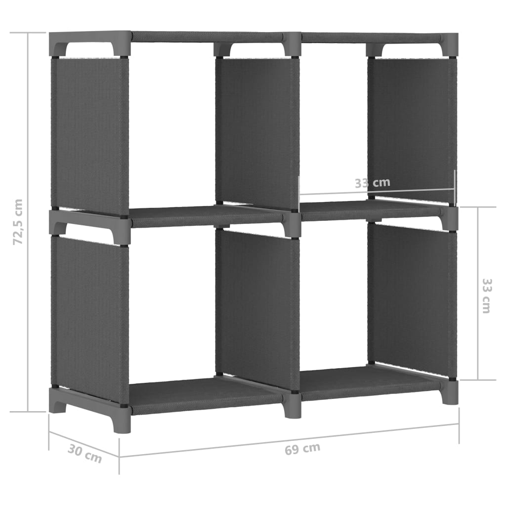 Ραφιέρα με 4 Κύβους & Κουτιά Γκρι 69x30x72,5 εκ. Υφασμάτινη 8