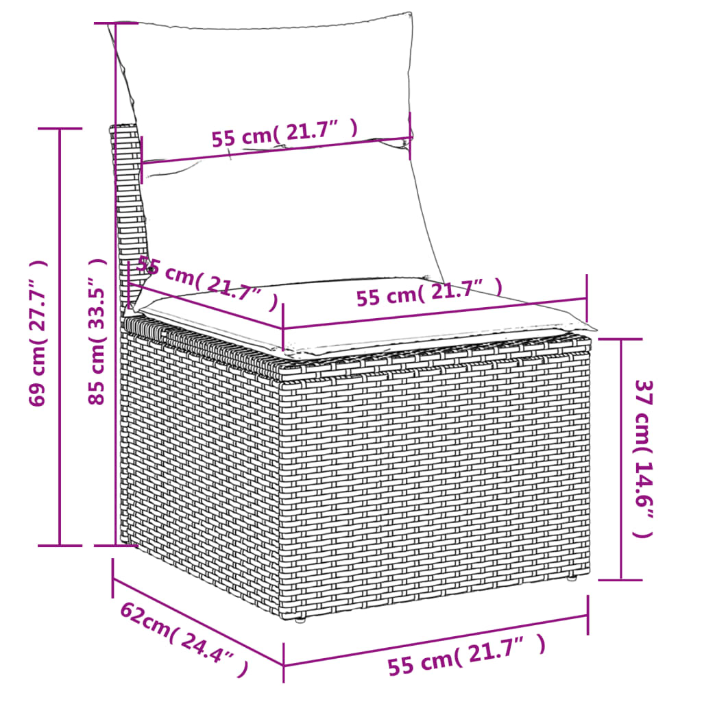 Καναπές Κήπου 6 Τεμαχίων Μαύρο από Συνθετικό Ρατάν με Μαξιλάρια 10