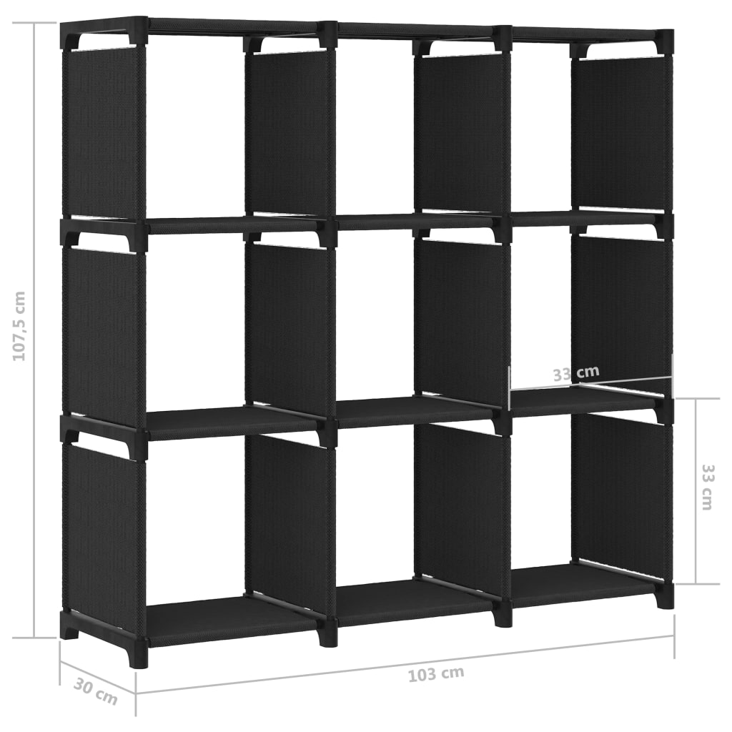Ραφιέρα με 9 Κύβους & Κουτιά Μαύρη 103x30x107,5 εκ. Υφασμάτινη 8