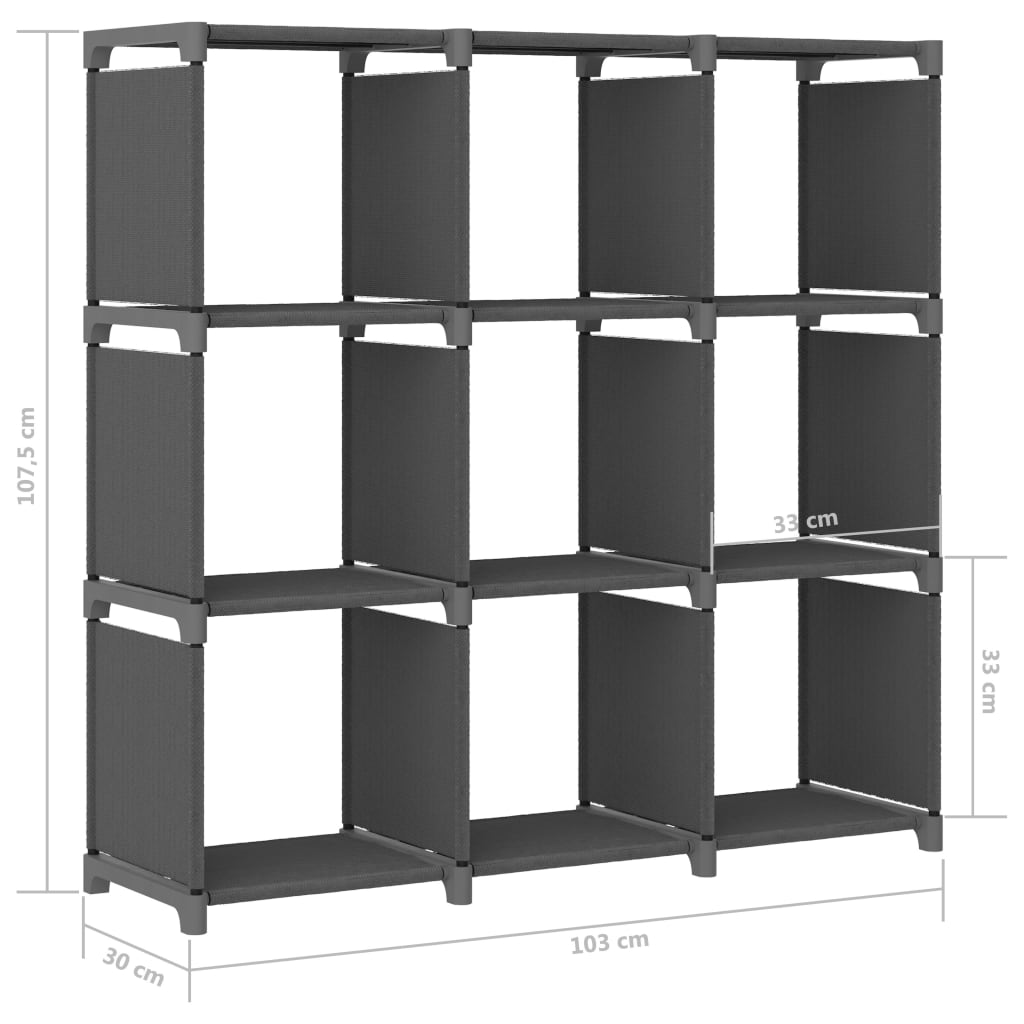 Ραφιέρα με 9 Κύβους & Κουτιά Γκρι 103x30x107,5 εκ. Υφασμάτινη 8