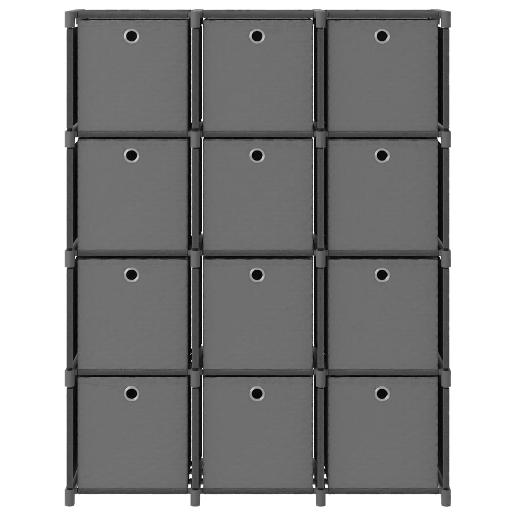 Ραφιέρα με 12 Κύβους & Κουτιά Γκρι 103x30x141 εκ. Υφασμάτινη 2