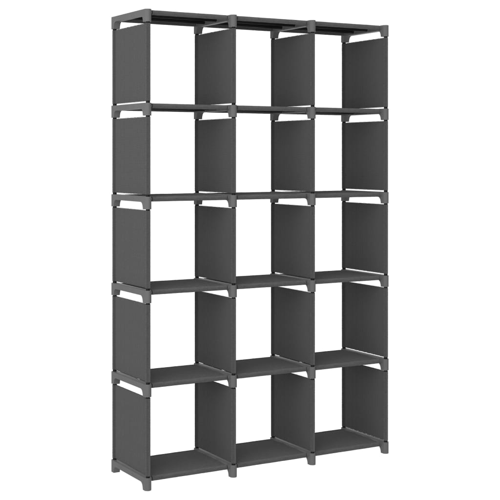 Ραφιέρα με 15 Κύβους & Κουτιά Γκρι 103x30x175,5 εκ. Υφασμάτινη 1