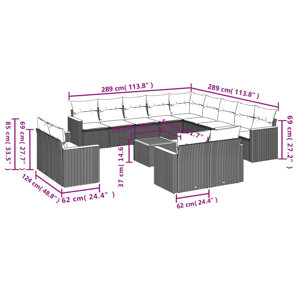 Σαλόνι Κήπου Σετ 14 Τεμαχίων με Μαξιλάρια Μαύρο Συνθετικό Ρατάν 8