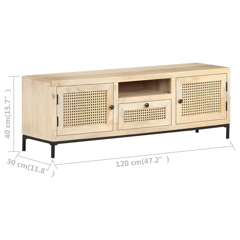 Έπιπλο Τηλεόρασης 120x30x40 εκ. Ξύλο Μάνγκο/Φυσικό Ζαχαροκάλαμο 7