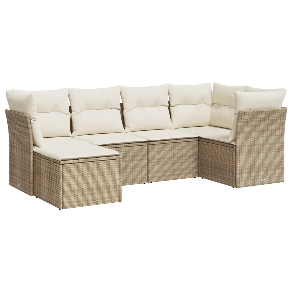 Σετ Καναπέ Κήπου 6 τεμ. Μπεζ Συνθετικό Ρατάν με Μαξιλάρια 2