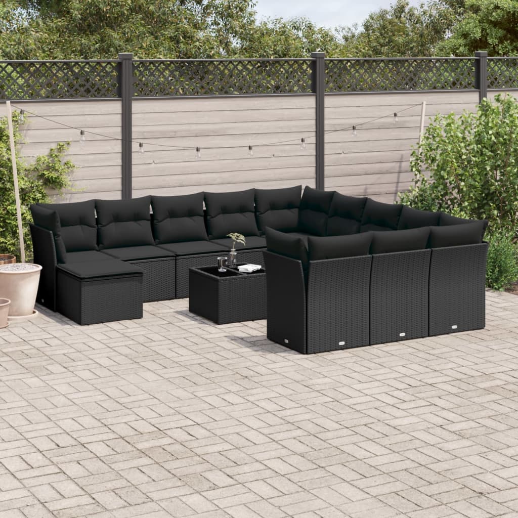 Σαλόνι Κήπου 13 τεμ. Μαύρο από Συνθ. Ρατάν με Μαξιλάρια 1