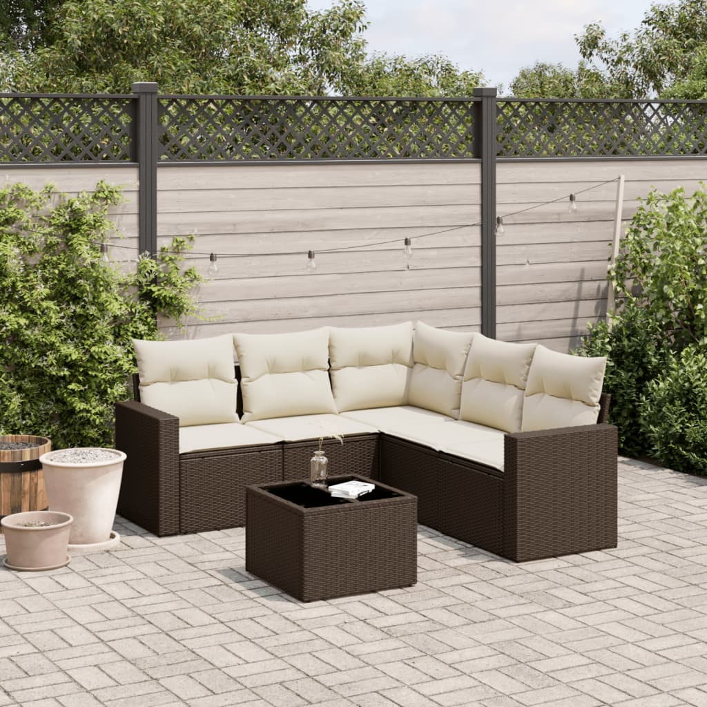 Σαλόνι Κήπου Σετ 6 Τεμαχίων Καφέ Συνθετικό Ρατάν με Μαξιλάρια 1