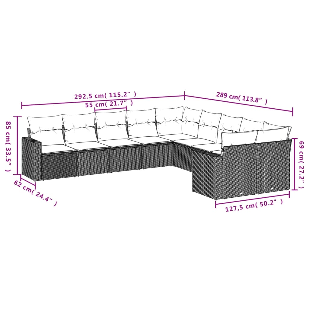 Σαλόνι Κήπου Σετ 10 Τεμαχίων Μαύρο Συνθετικό Ρατάν με Μαξιλάρια 3