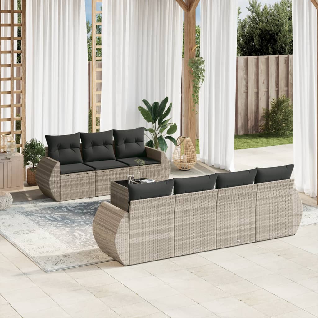 Σαλόνι Κήπου Σετ 8 Τεμαχίων Γκρι Συνθετικό Ρατάν με Μαξιλάρια 1
