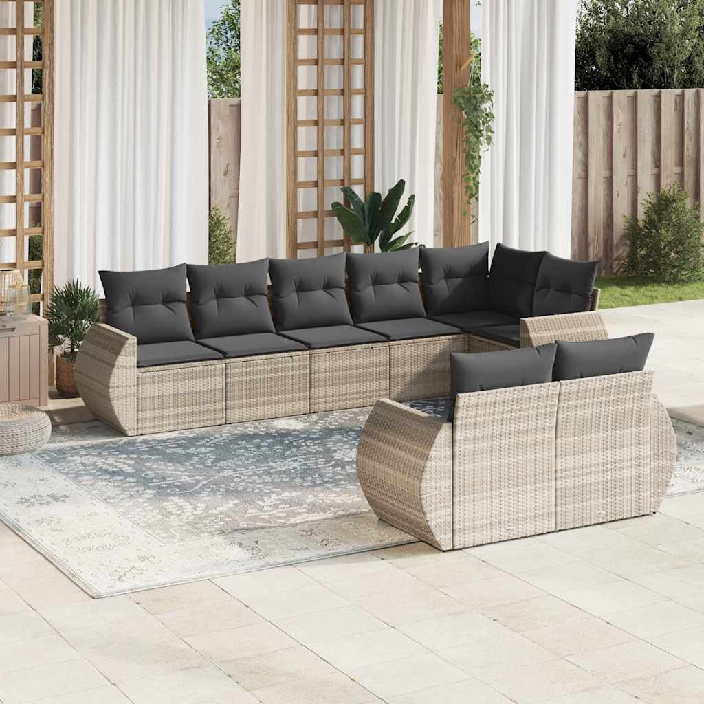 Σαλόνι Κήπου Σετ 8 Τεμαχίων Γκρι Συνθετικό Ρατάν με Μαξιλάρια 1