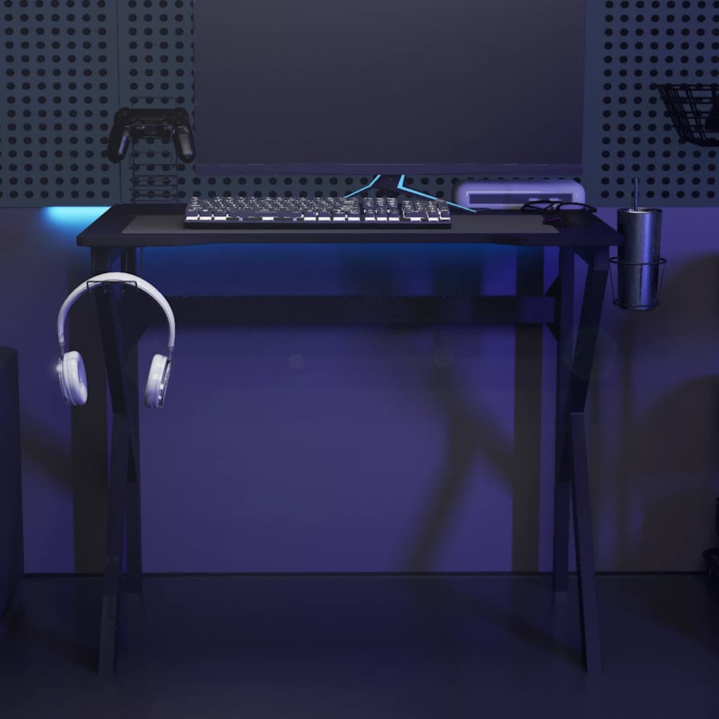 Γραφείο Gaming Μαύρο 90 x 60 x 75 εκ. με Πόδια σε Σχήμα Κ 1