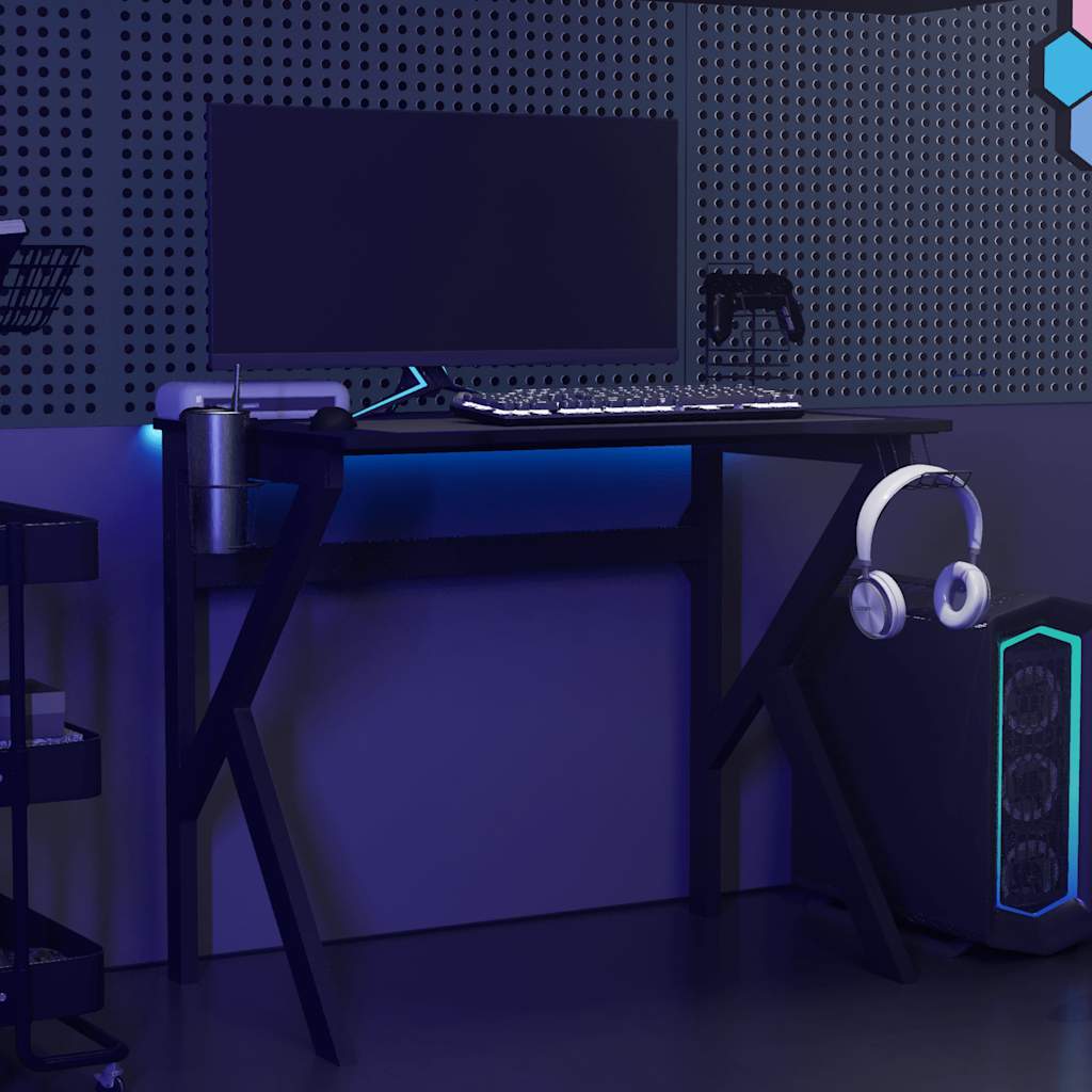 Γραφείο Gaming Μαύρο 90 x 60 x 75 εκ. με Πόδια σε Σχήμα Κ 3