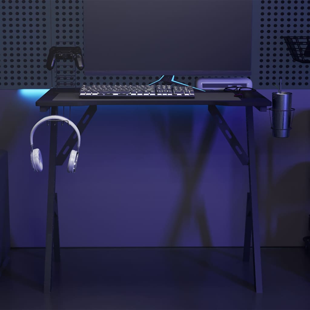 Γραφείο Gaming Μαύρο 90 x 60 x 75 εκ. με Πόδια σε Σχήμα Υ 1