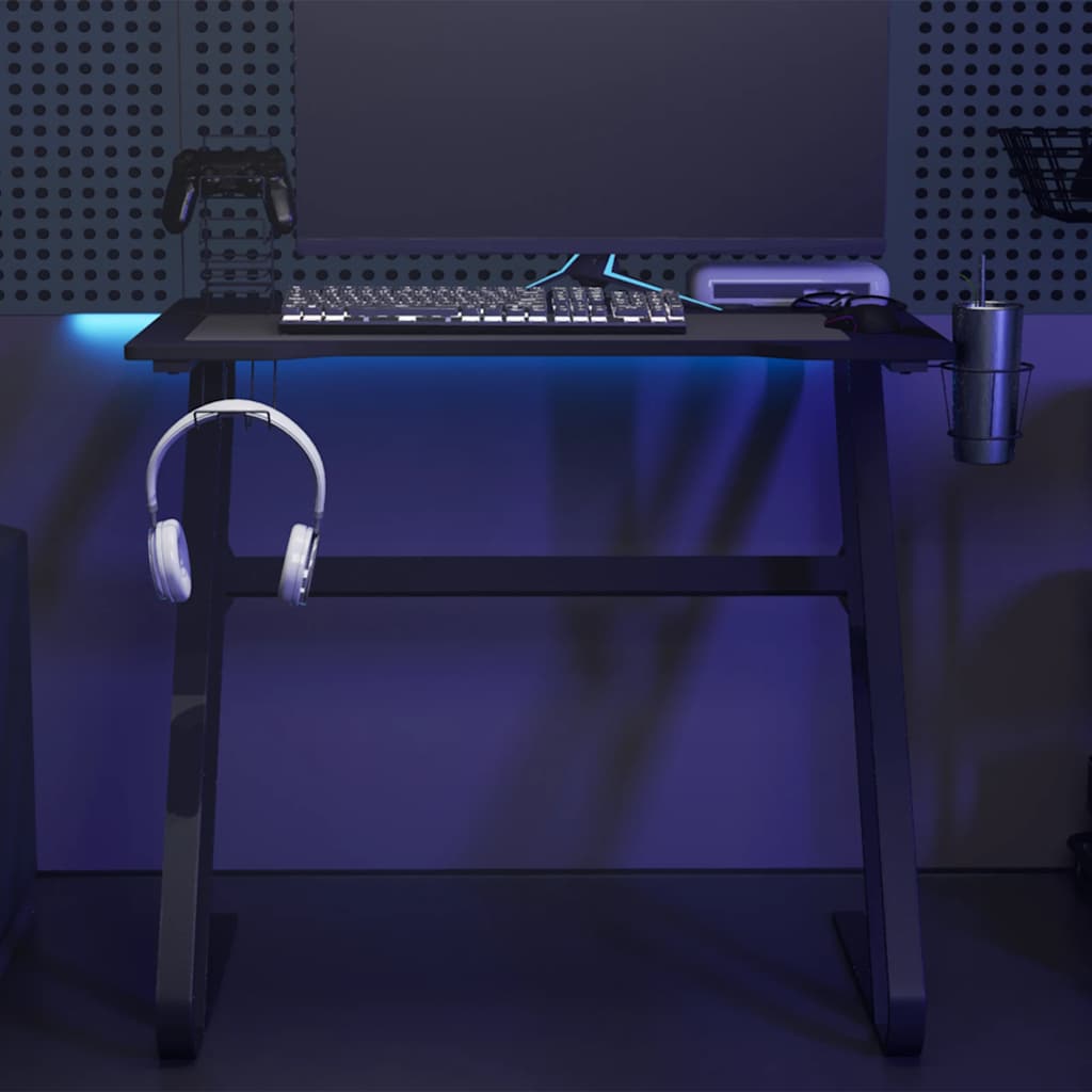 Γραφείο Gaming Μαύρο 90 x 60 x 75 εκ. με Πόδια σε Σχήμα ΖΖ 1