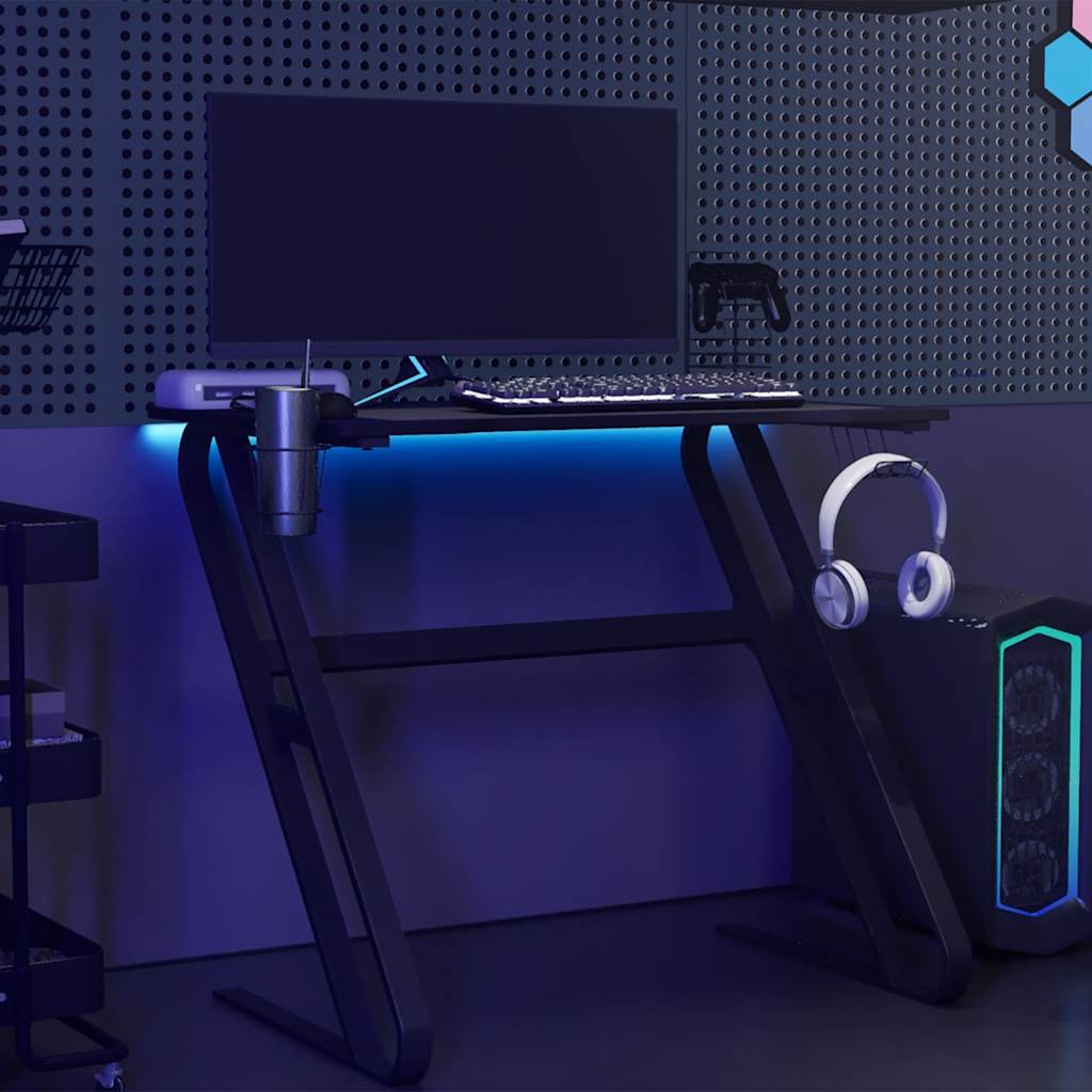 Γραφείο Gaming Μαύρο 90 x 60 x 75 εκ. με Πόδια σε Σχήμα ΖΖ 3