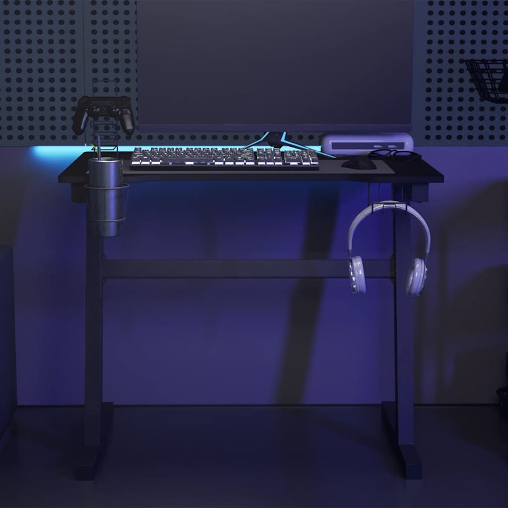 Γραφείο Gaming με LED Μαύρο 90x60x75 εκ. με Πόδια σε Σχήμα Ζ 1