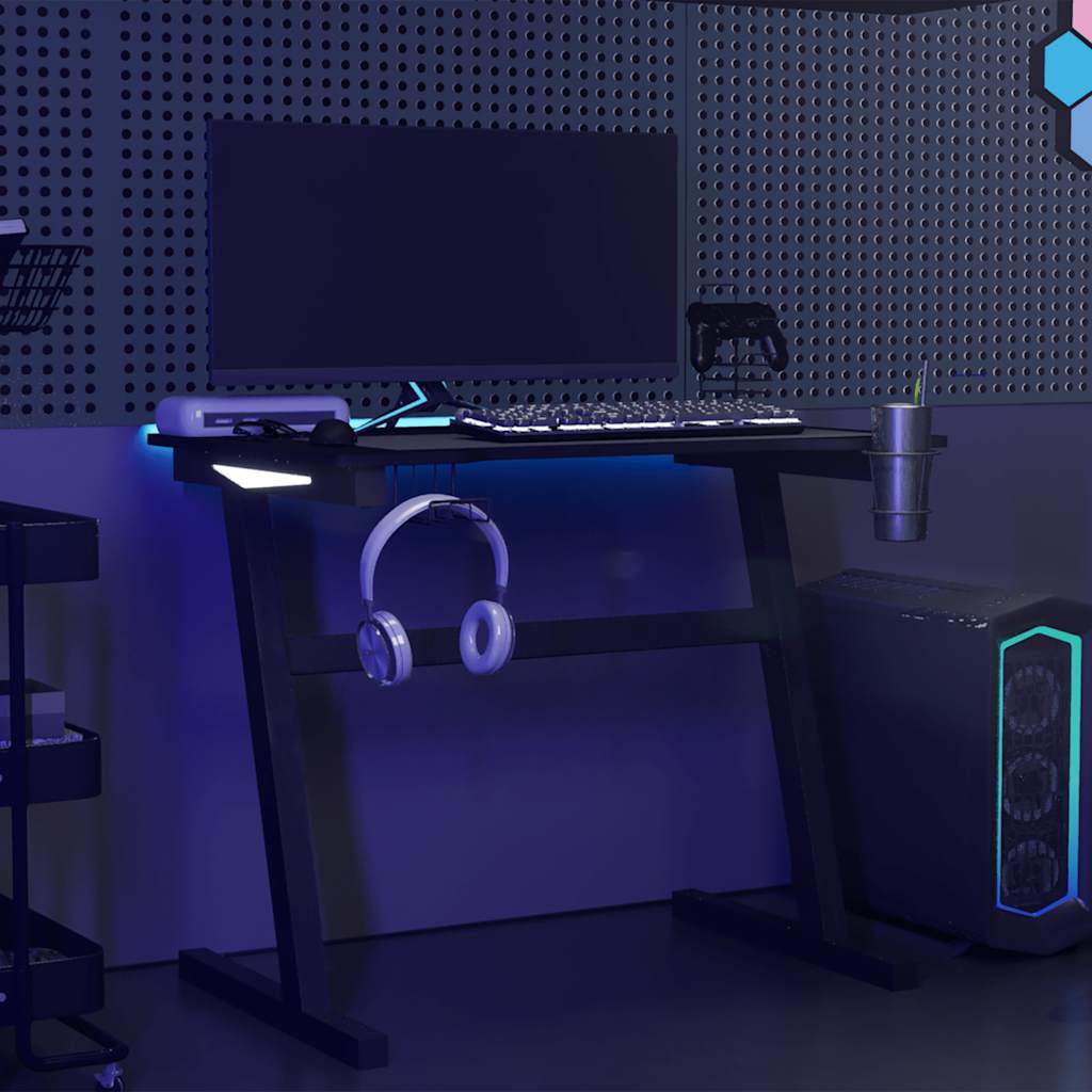 Γραφείο Gaming με LED Μαύρο 90x60x75 εκ. με Πόδια σε Σχήμα Ζ 3