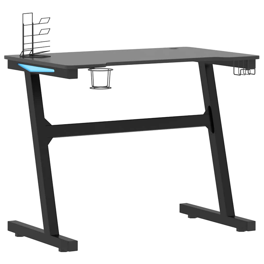 Γραφείο Gaming με LED Μαύρο 90x60x75 εκ. με Πόδια σε Σχήμα Ζ 4