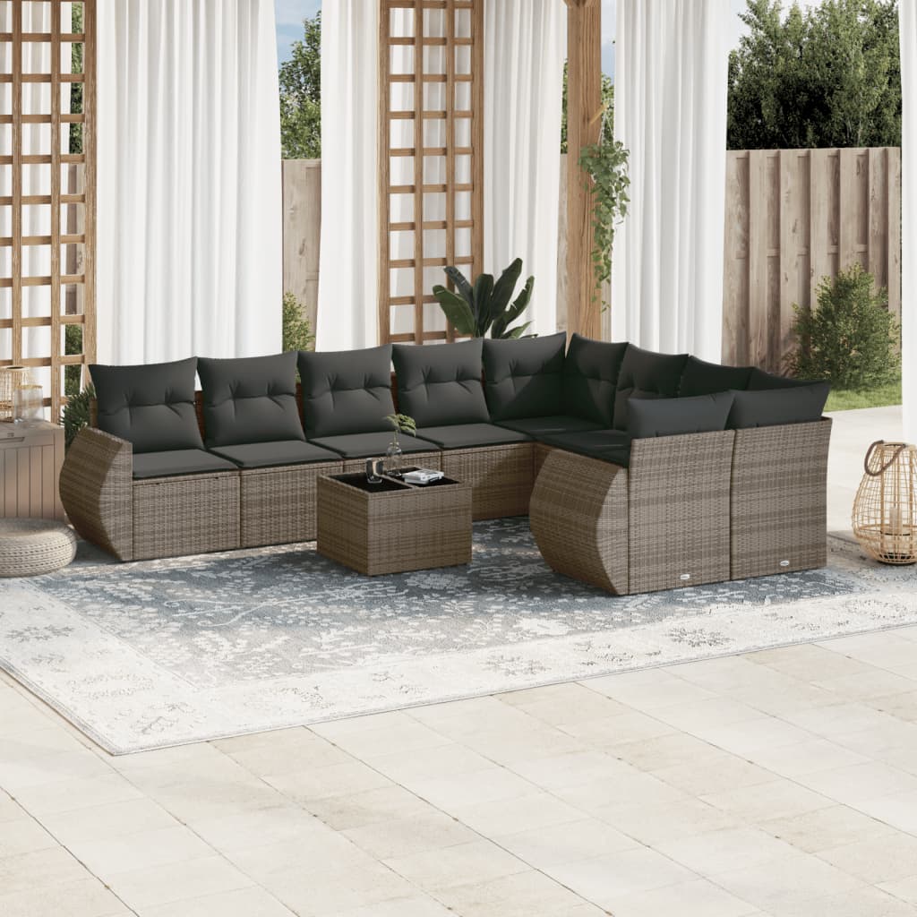 Σαλόνι Κήπου 10 Τεμαχίων Γκρι από Συνθετικό Ρατάν με Μαξιλάρια 1