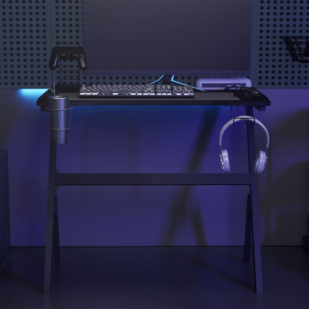 Γραφείο Gaming με LED Μαύρο 90x60x75 εκ. με Πόδια σε Σχήμα Υ 1