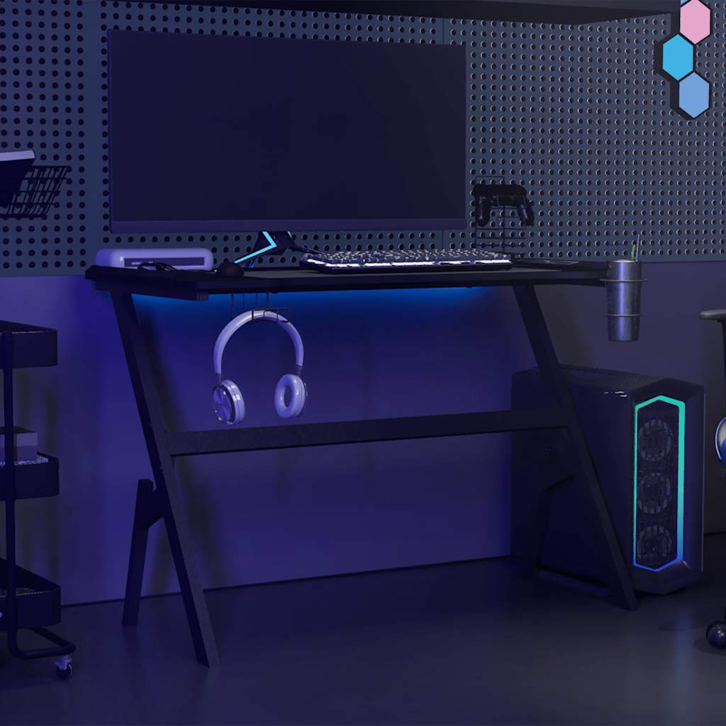 Γραφείο Gaming με LED Μαύρο 110 x 60 x 75 εκ. σε Σχήμα Υ 3