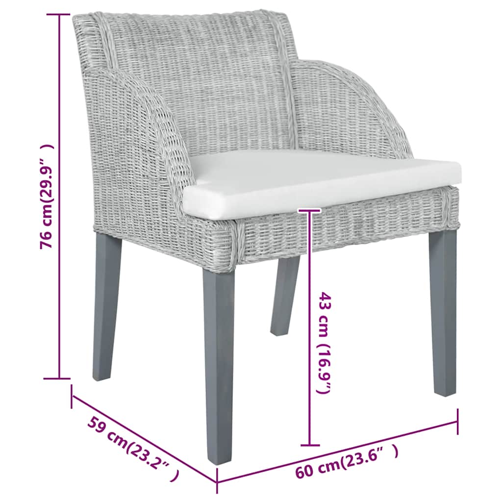 Καρέκλες Τραπεζαρίας 2 τεμ. Γκρι από Φυσικό Ρατάν με Μαξιλάρια 7