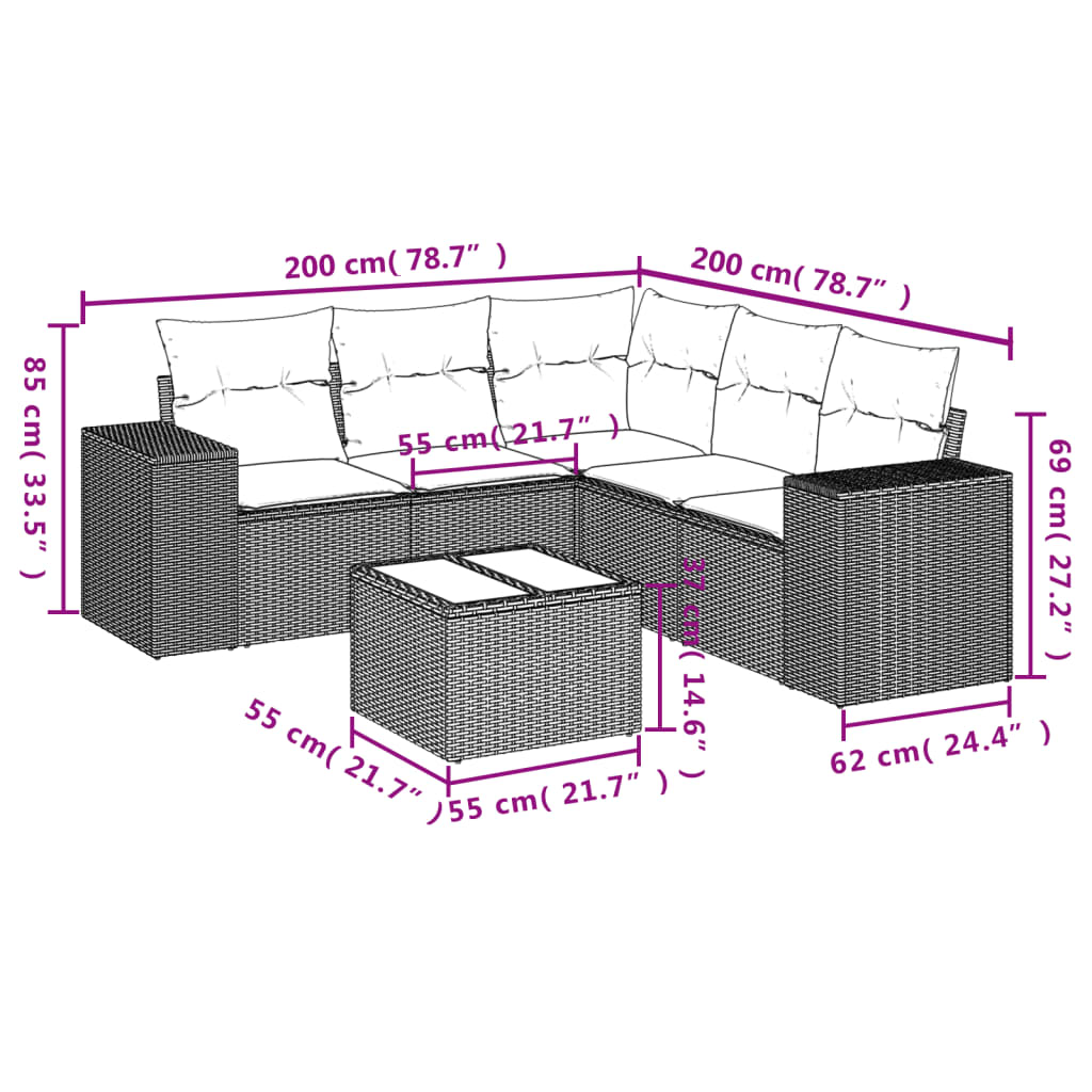 Καναπές Κήπου 6 Τεμαχίων Μαύρο από Συνθετικό Ρατάν με Μαξιλάρια 3