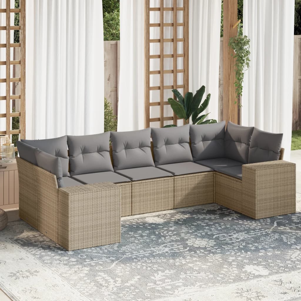 Σαλόνι Κήπου Σετ 7 τεμ. Μπεζ Συνθετικό Ρατάν με Μαξιλάρια 1