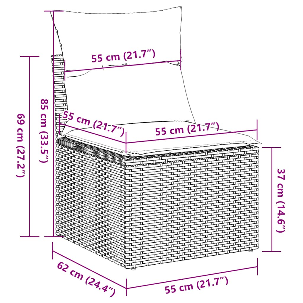 Καναπές Σετ 7 Τεμαχίων Μαύρο Συνθετικό Ρατάν με Μαξιλάρια 11