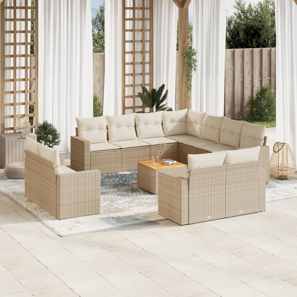 Σαλόνι Κήπου Σετ 12 τεμ. Μπεζ Συνθετικό Ρατάν με Μαξιλάρια 1
