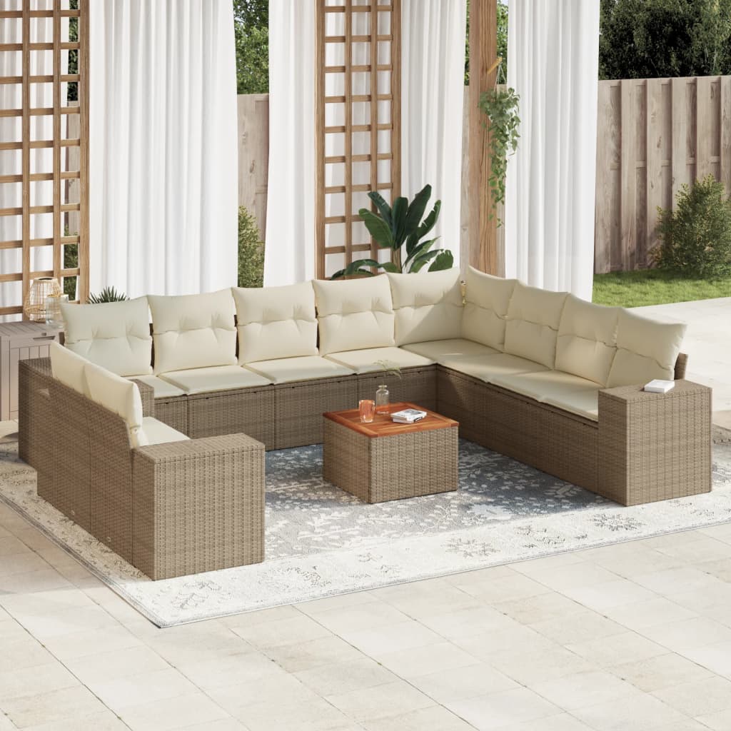 Σαλόνι Κήπου Σετ 11 τεμ. Μπεζ Συνθετικό Ρατάν με Μαξιλάρια 1