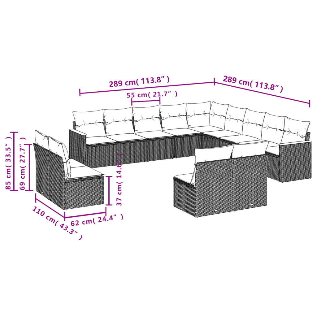 Σαλόνι Κήπου 13 τεμ. Μαύρο από Συνθ. Ρατάν με Μαξιλάρια 3