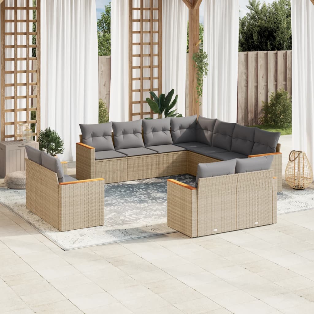 Σαλόνι Κήπου Σετ 11 τεμ. Μπεζ Συνθετικό Ρατάν με Μαξιλάρια 1