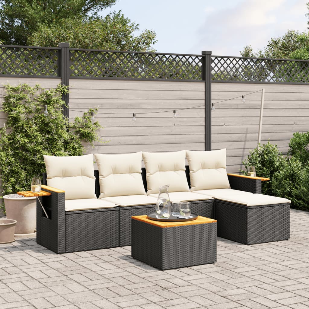 Καναπές Κήπου 6 Τεμαχίων Μαύρο από Συνθετικό Ρατάν με Μαξιλάρια 1