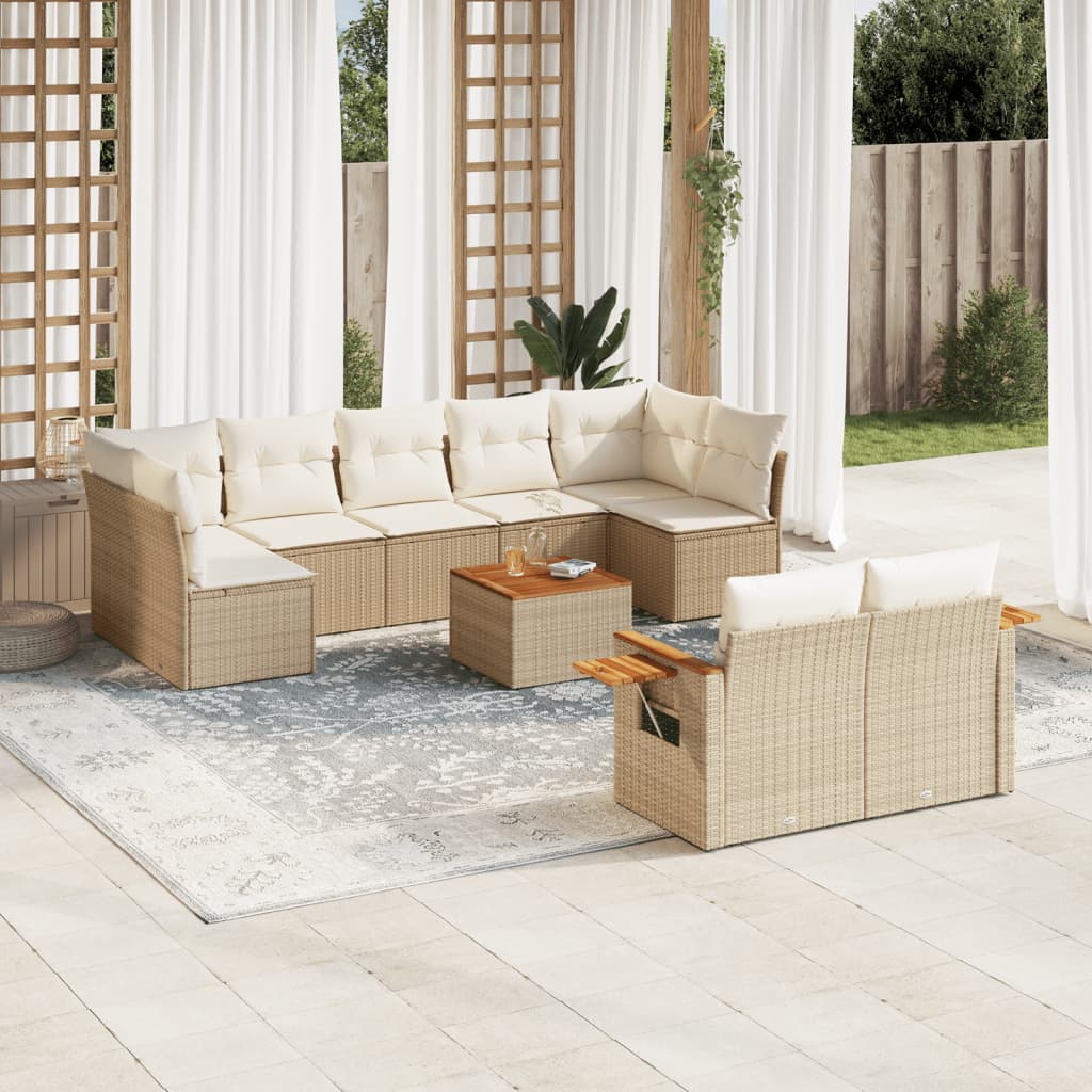 Σετ Καναπέ Κήπου 10 τεμ. Μπεζ Συνθετικό Ρατάν με Μαξιλάρια 1