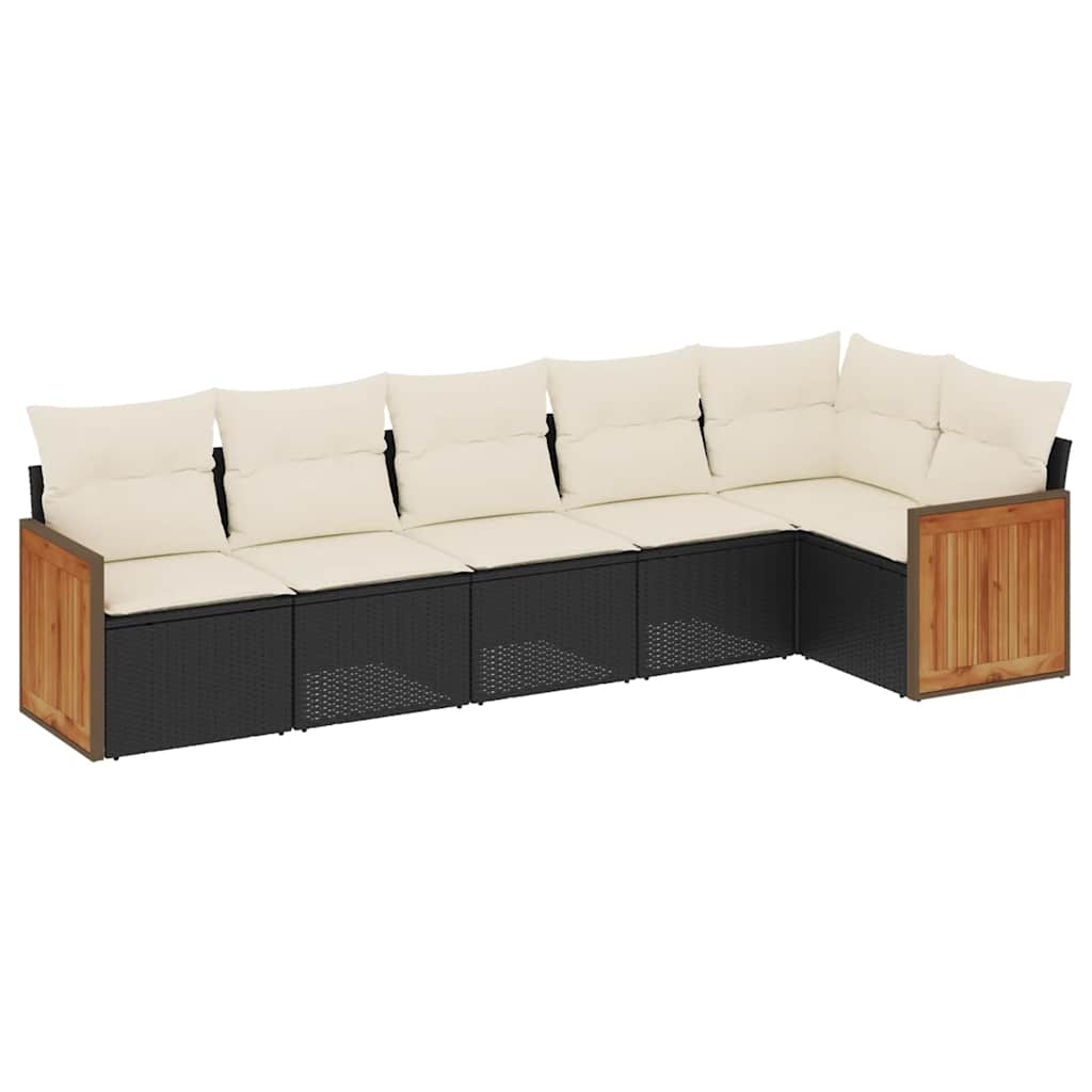 Καναπές Κήπου 6 Τεμαχίων Μαύρο από Συνθετικό Ρατάν με Μαξιλάρια 2