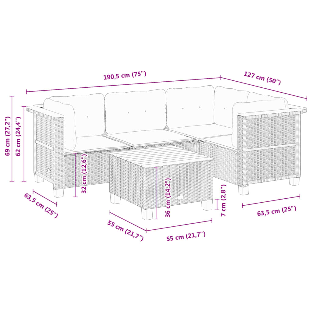 Σαλόνι Κήπου 5 Τεμαχίων Γκρι από Συνθετικό Ρατάν με Μαξιλάρια 8