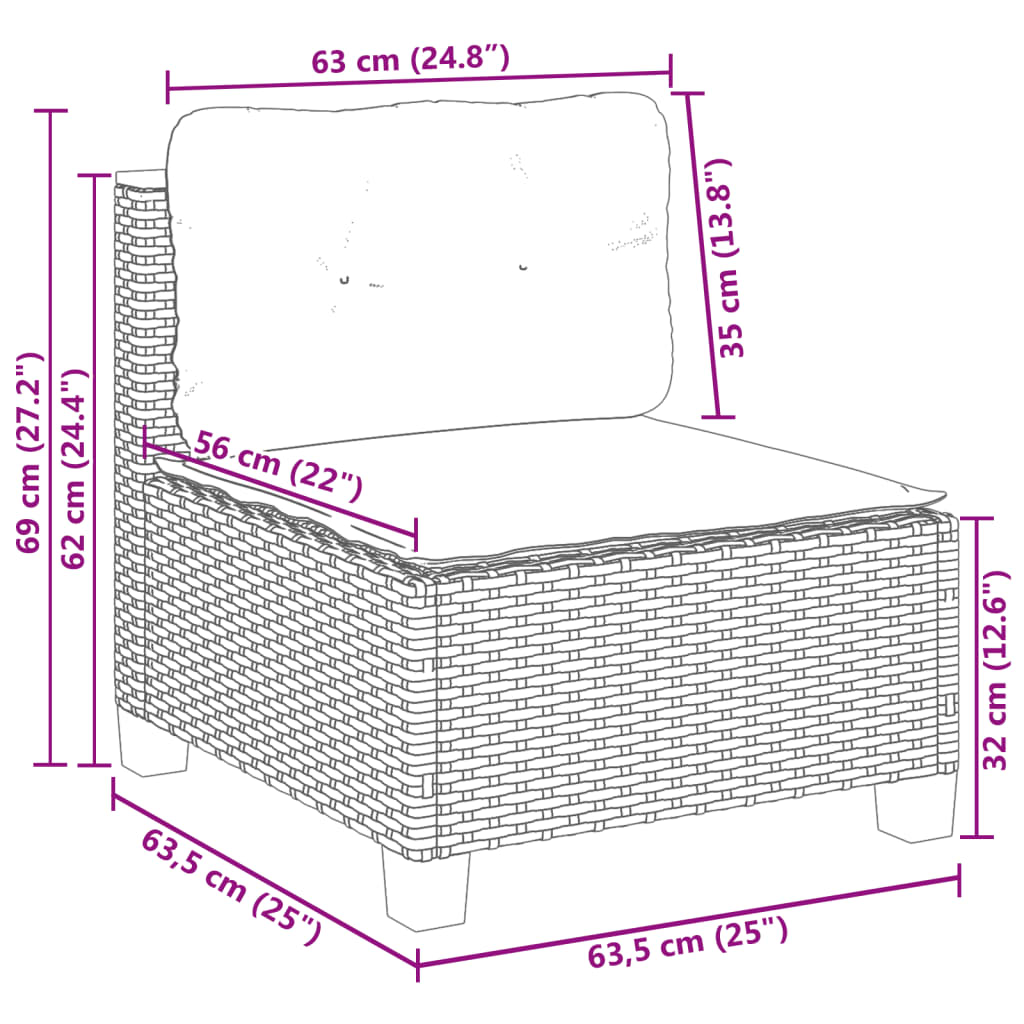 Καναπές Σετ 7 Τεμαχίων Μαύρο Συνθετικό Ρατάν με Μαξιλάρια 9