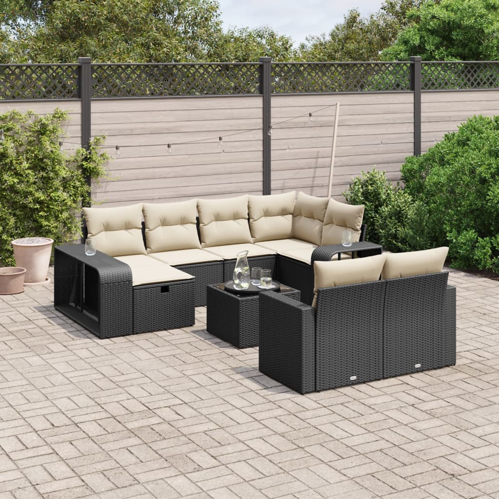 Σαλόνι Κήπου Σετ 11 Τεμαχίων Μαύρο Συνθετικό Ρατάν με Μαξιλάρια 1