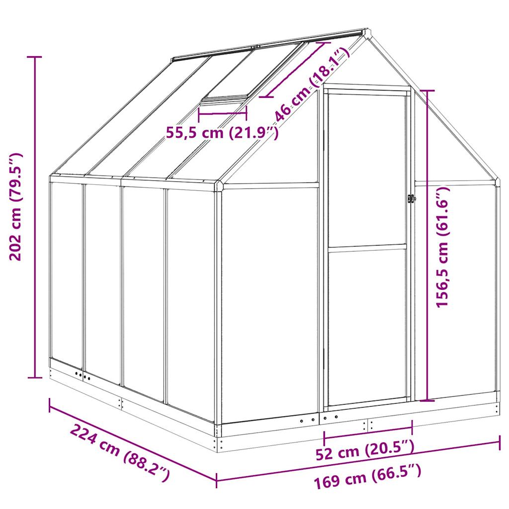 Θερμοκήπιο με Πλαίσιο Βάσης Ασημί 224x169x202 εκ. Αλουμινίου 10