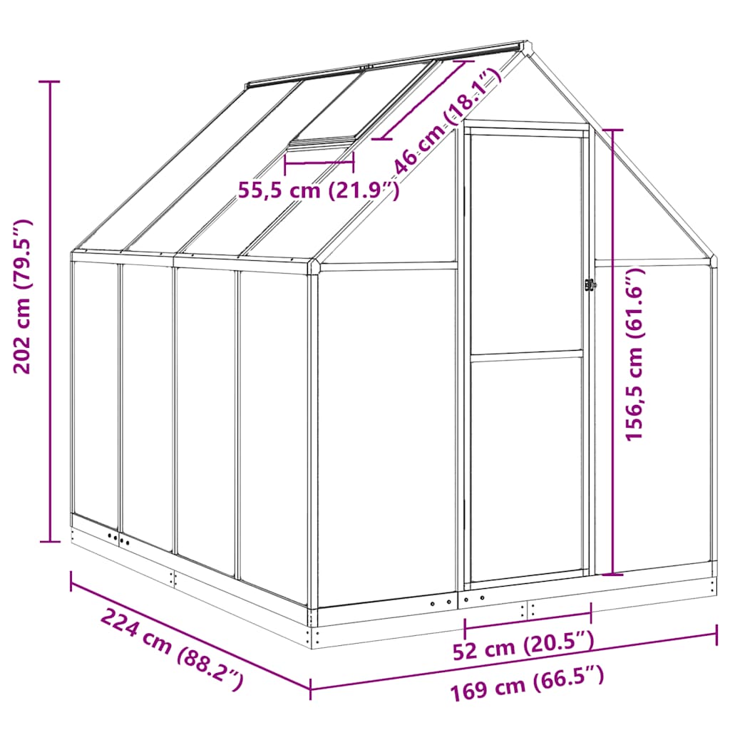 Θερμοκήπιο με Πλαίσιο Βάσης Πράσινο 224x169x202 εκ. Αλουμινίου 10