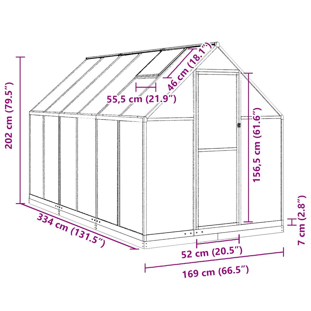 Θερμοκήπιο με Πλαίσιο Βάσης Ασημί 334x169x202 εκ. Αλουμινίου 10