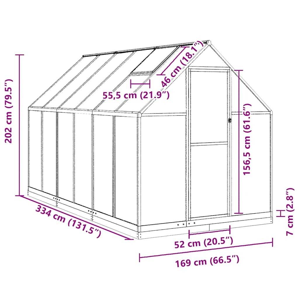 Θερμοκήπιο με Πλαίσιο Βάσης Πράσινο 334x169x202 εκ. Αλουμινίου 10