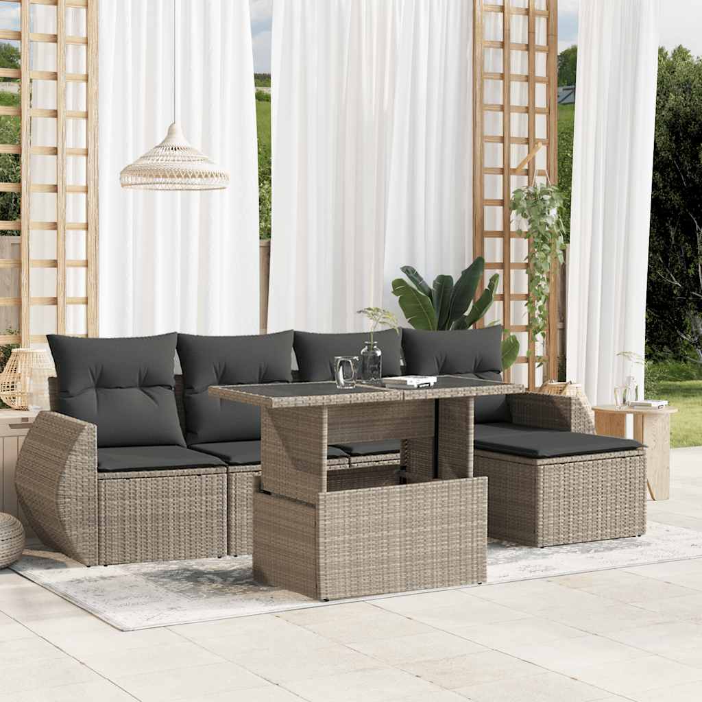 Σαλόνι Κήπου Σετ 6 Τεμαχίων Γκρι Συνθετικό Ρατάν με Μαξιλάρια 1