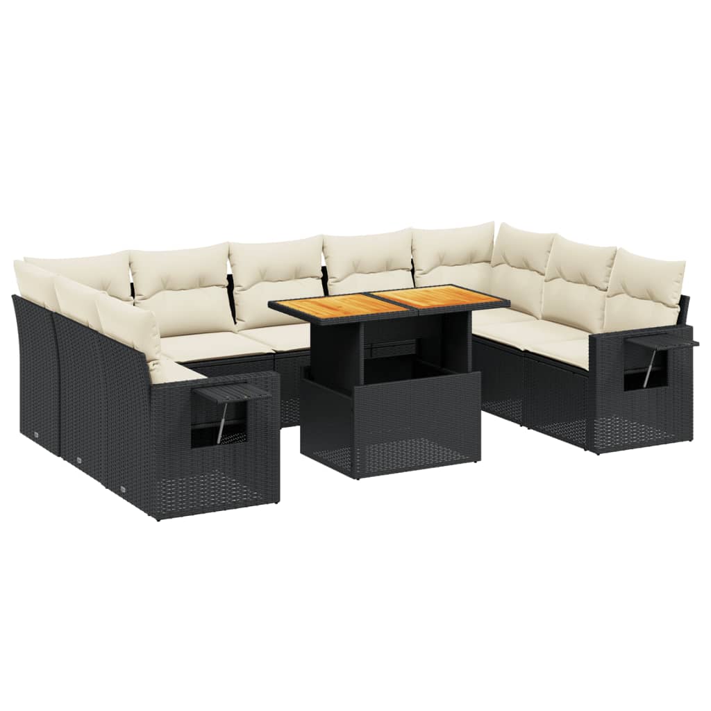 Σαλόνι Κήπου Σετ 10 Τεμαχίων Μαύρο Συνθετικό Ρατάν με Μαξιλάρια 2