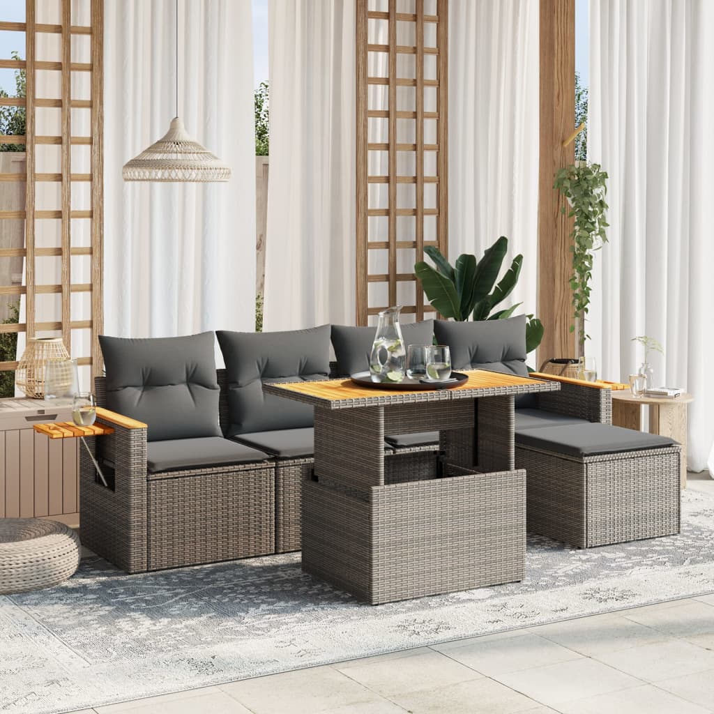 Σαλόνι Κήπου 6 Τεμαχίων από Γκρι Συνθετικό Ρατάν με Μαξιλάρια 1